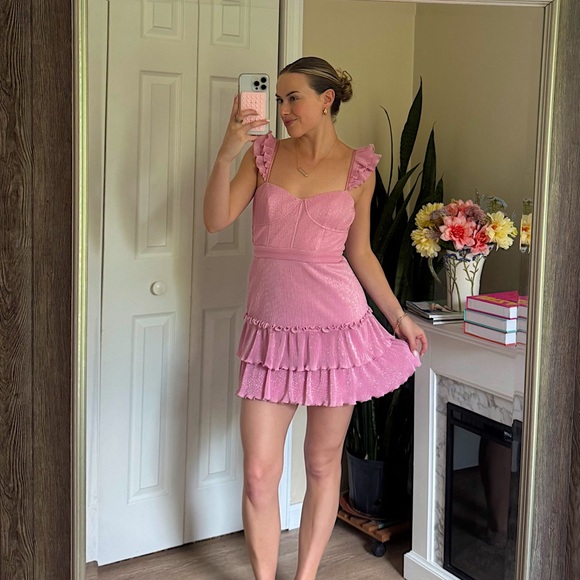 SAYLOR Lavenda Tiered Metallic Mini Dress - Picture 1 of 5